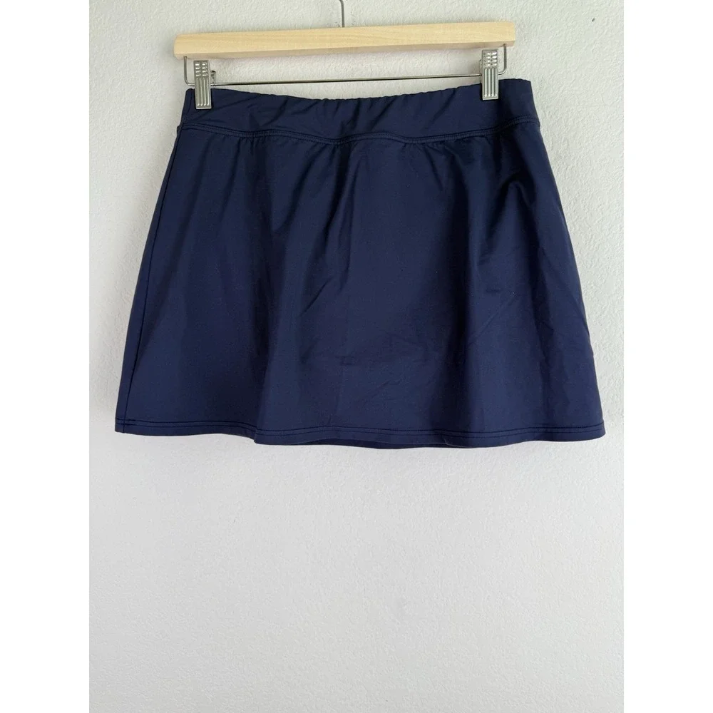 Land's End Swim Skort Women's Size 8 Blue Elastic Waist Flat Front Summer Resort